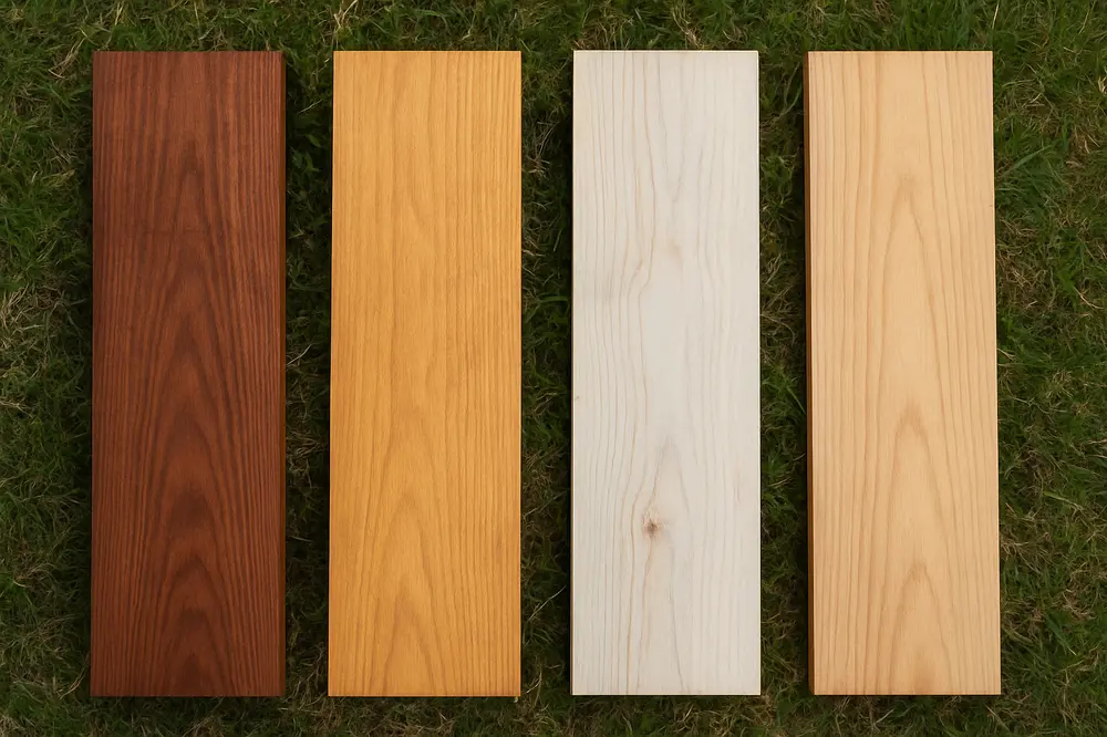Four different wood species boards showing grain and color differences