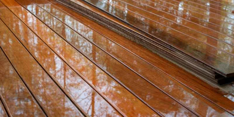 Glossy finished mahogany wood flooring boards