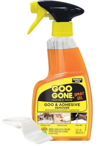 Goo Gone Adhesive Remover Spray Gel 12 ounce bottle with scraper
