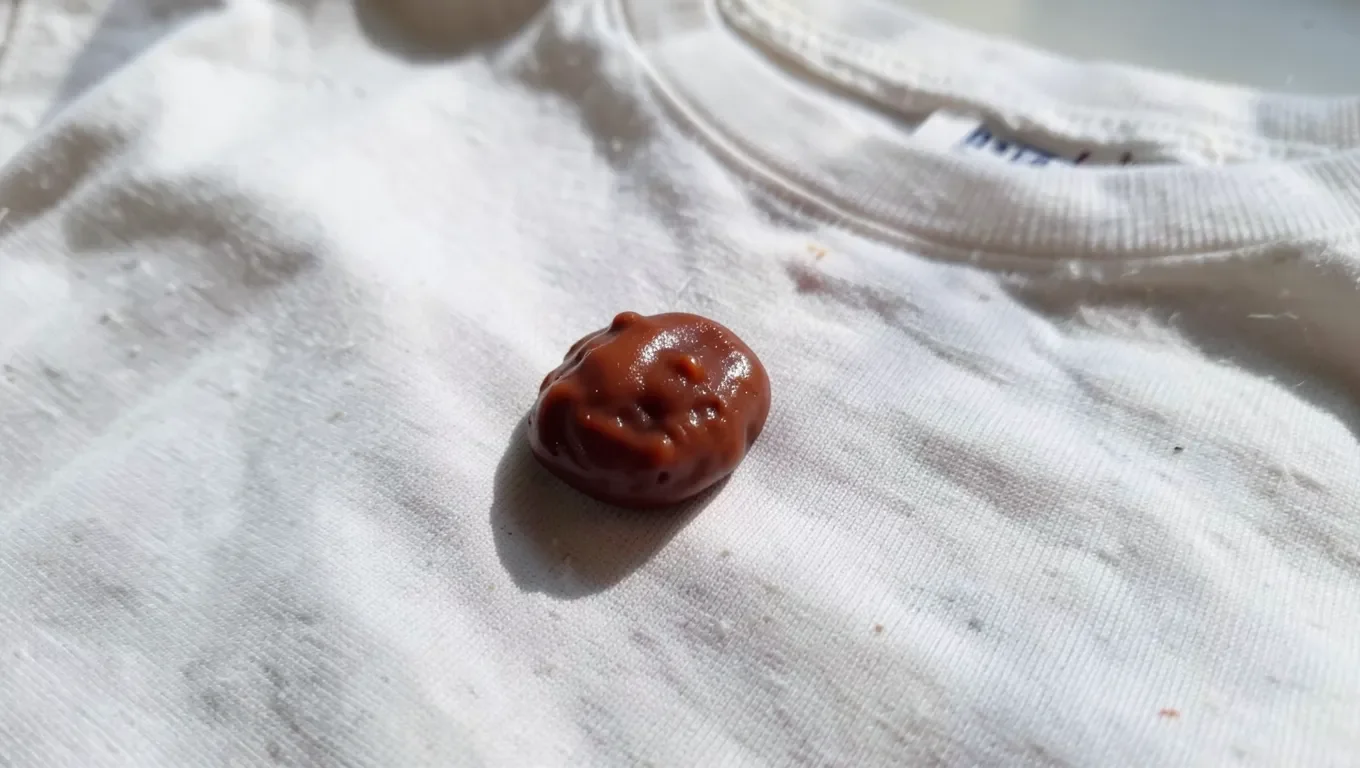 Hardened hot glue blob stuck on cotton fabric