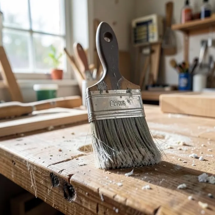 Chalk paint brushes with dried paint residue Chalk paint brushes with dried paint residue on the bristles