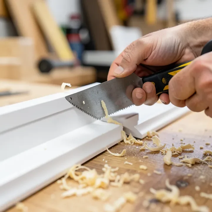 Coping saw cutting the profile of baseboard molding