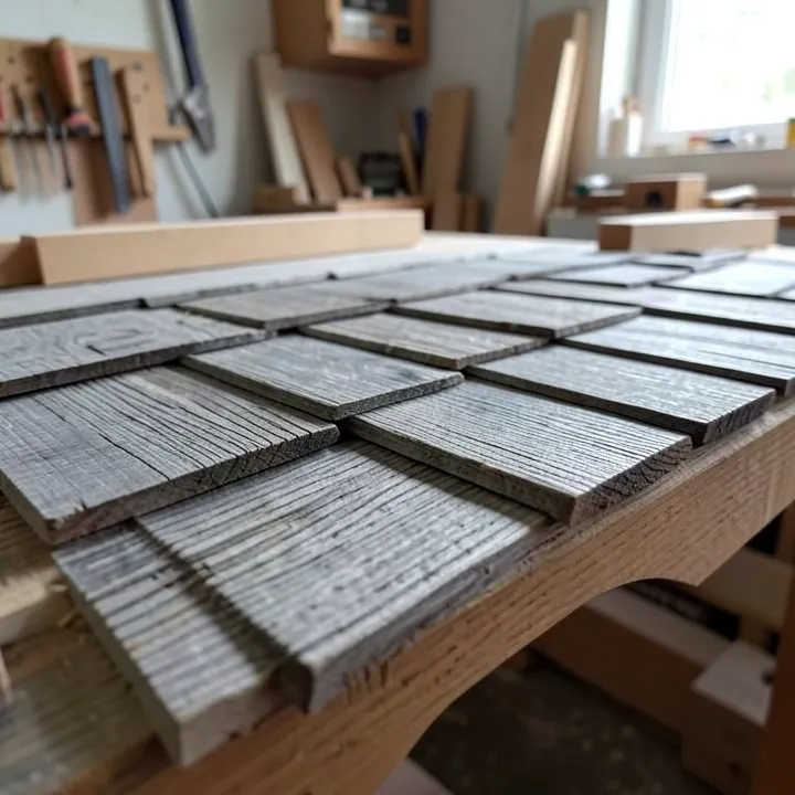 Weathered cedar shake shingles showing natural gray patina and wood grain texture