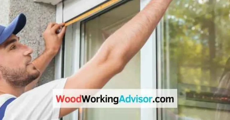 Man using a metal tape measure to measure a window frame for faux wood blinds