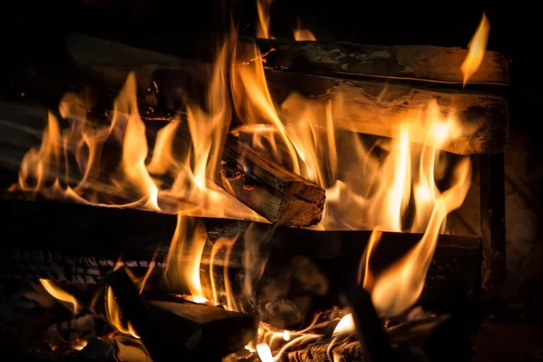 How to start a fire in a wood burner - flames and logs burning