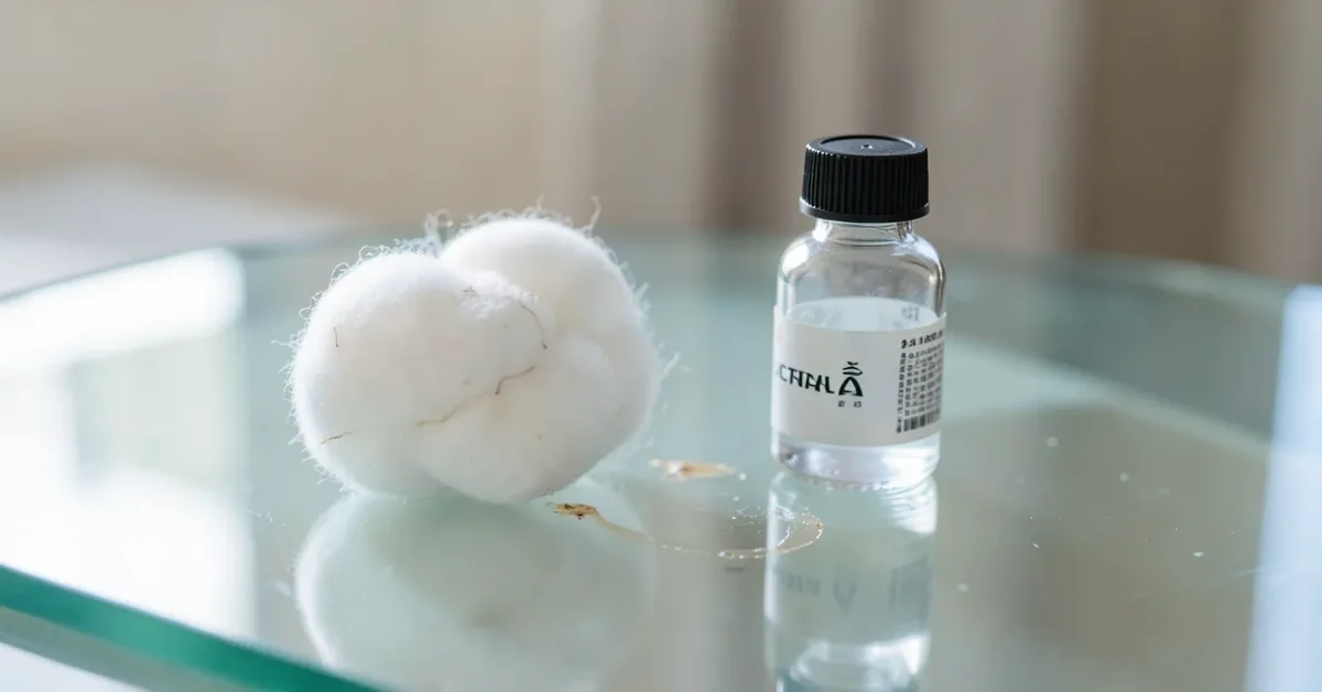 Cotton ball and acetone being used to remove dried super glue from a glass surface