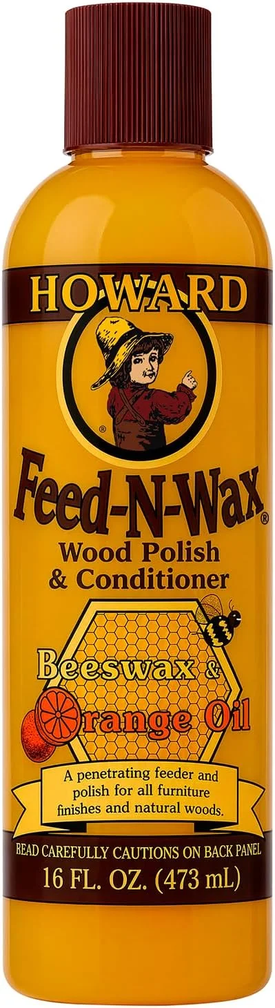 Howard Feed-N-Wax Beeswax Wood Polish and Conditioner, 16 oz bottle