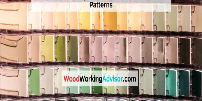 Rows of colorful wood stain sample chips