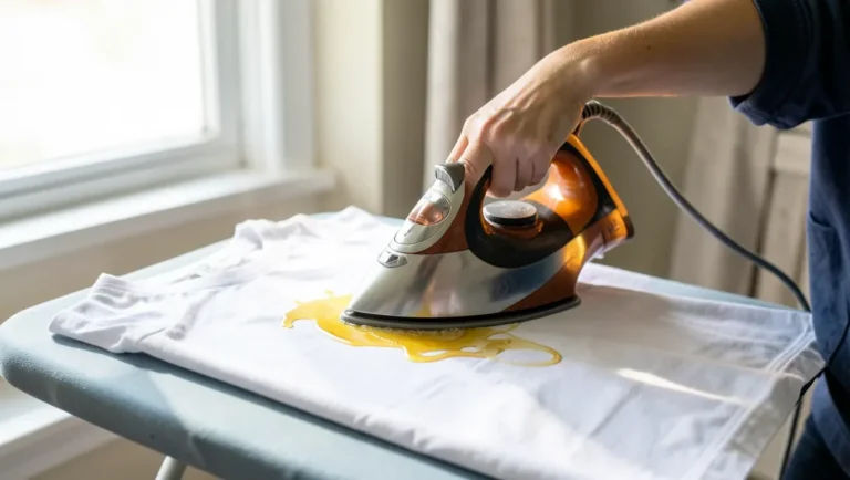 Using a warm iron to lift glue residue off clothing