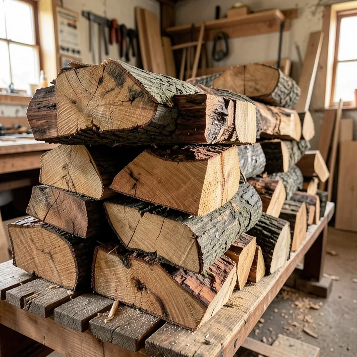 A stack of seasoned black walnut firewood logs