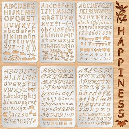 Lewtemi 6-piece stainless steel metal wood burning stencil set with letters, numbers and symbols