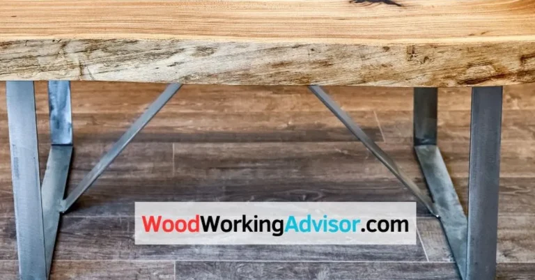 Close-up of a live edge table with the natural bark intact along the tabletop edge