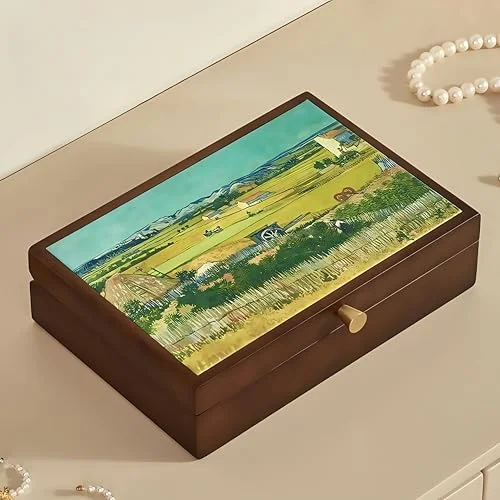 Lucycy mahogany solid wood jewelry box with painted lid