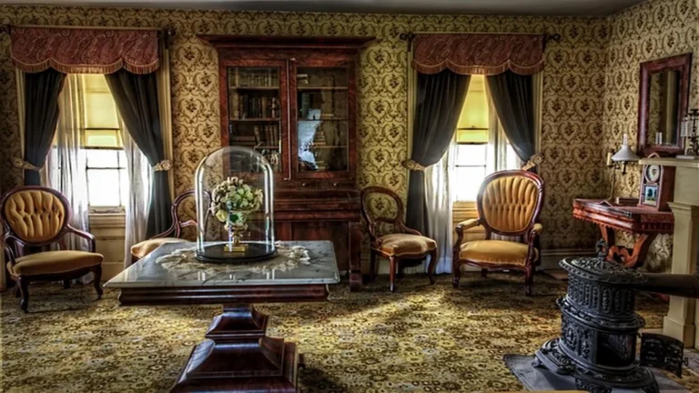 Antique mahogany furniture and cabinetry in a period living room