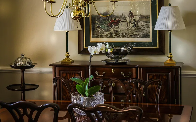 elegant mahogany dining room furniture including a sideboard and chairs showing the wood's fine grain