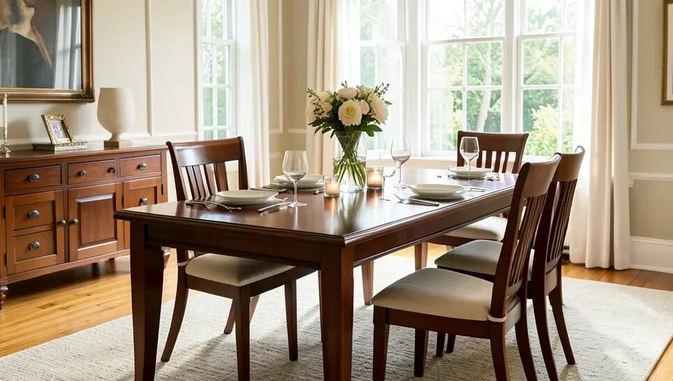 Mahogany dining table in a dining room