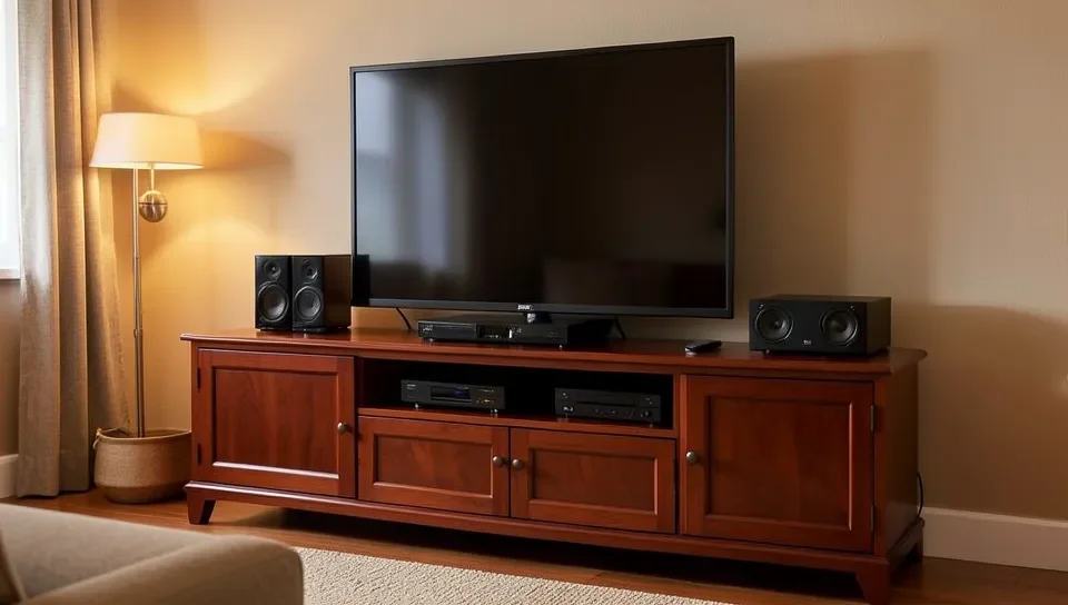 Mahogany wood entertainment center in a living room