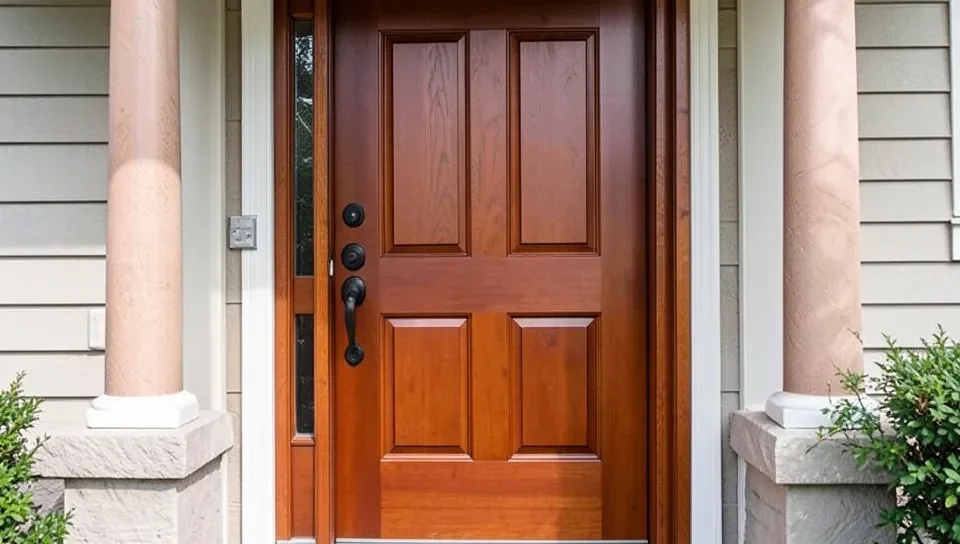 Mahogany wood exterior front door on a home entrance