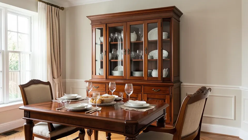 Mahogany hutch in a dining room