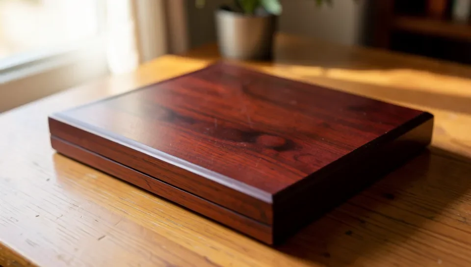Mahogany wood keyboard case on a desk
