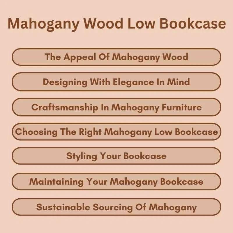 Mahogany wood low bookcase showing grain and finish