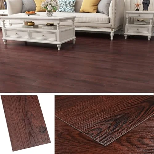 Mahogany wood-look peel-and-stick vinyl plank flooring