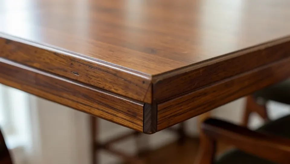 Close-up of a mahogany table breadboard end joint