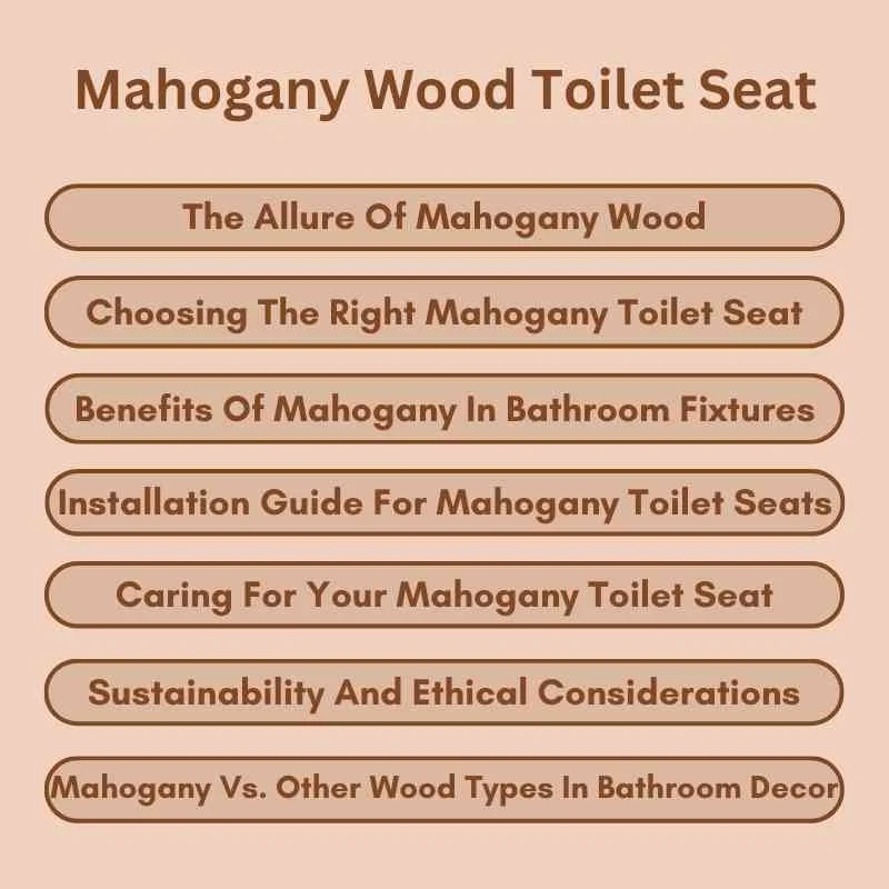 Mahogany-finish wood toilet seat in a bathroom