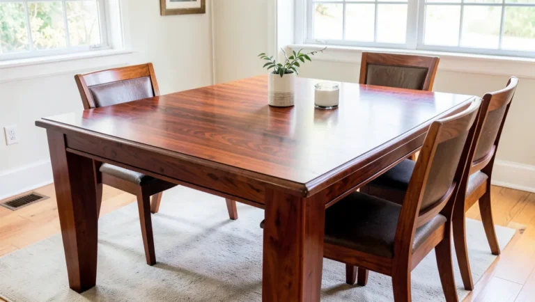 Finished mahogany wood dining table showing rich natural grain