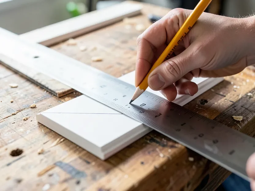 Marking a 45 degree angle on quarter round trim with a combination square and pencil