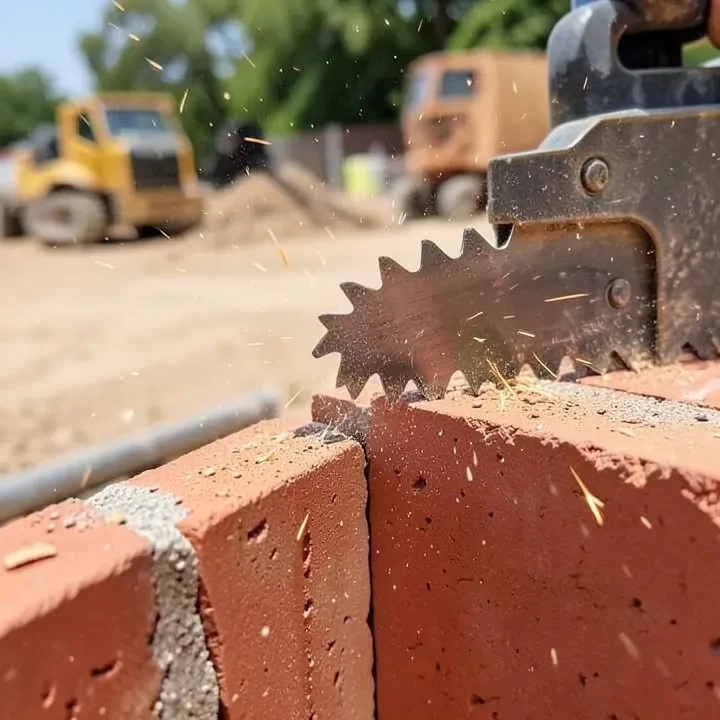 diamond segmented masonry blade cutting through a red brick