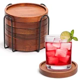 Mckanti acacia wood coasters set of 6 with metal holder Mckanti acacia wood coasters set of 6 with metal holder