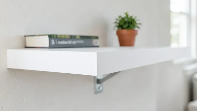 Thick MDF shelf mounted with a metal support bracket to prevent sagging