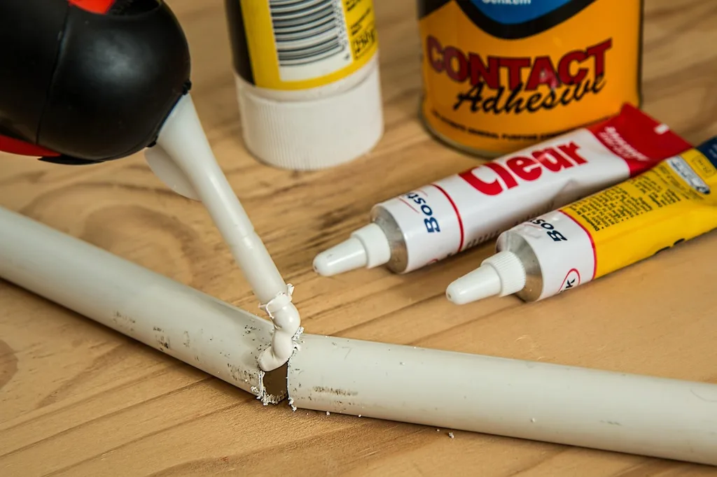 Applying adhesive to a pipe joint by hand, illustrating how metal pipe glue is used to bond a leaking connection