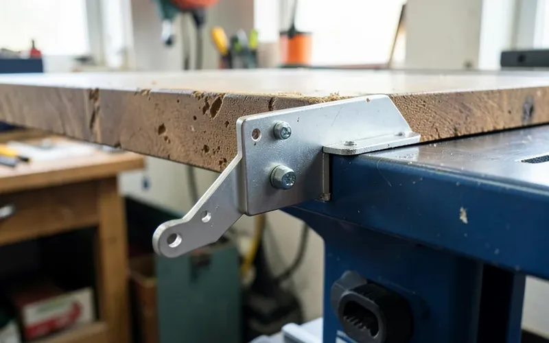 aluminum miter saw wing extension bracket mounted to the side of a saw stand table aluminum miter saw wing extension bracket mounted to the side of a saw stand table