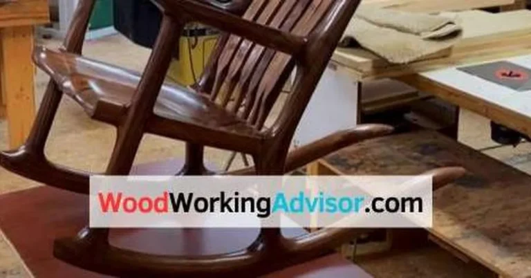 Original Sam Maloof rocking chair in a woodworking studio