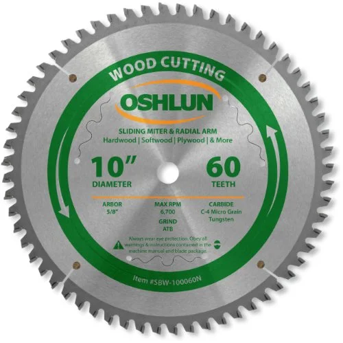 Oshlun SBW-100060N 10-inch 60-tooth negative hook radial arm saw blade