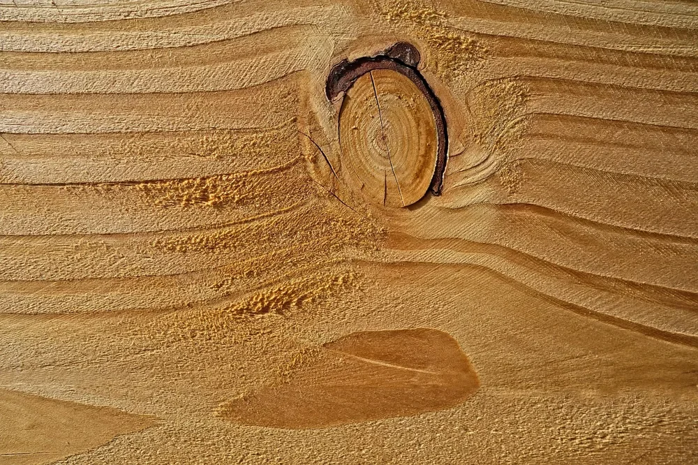 Close-up of pale softwood grain with a knot