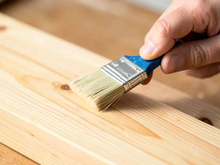 Applying pre-stain wood conditioner to pine before staining to prevent blotching