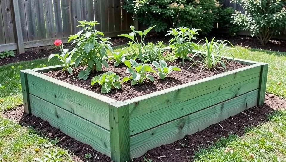 Raised garden bed built from pressure treated lumber