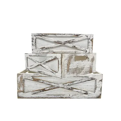 Admired By Nature wooden crates storage container, 3 piece, barn door white