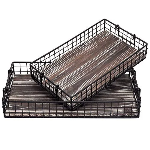 MyGift torched wood nesting countertop storage baskets, 2 piece set