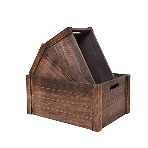 SENRYEE farmhouse antique black wooden crate, set of 3, rustic black