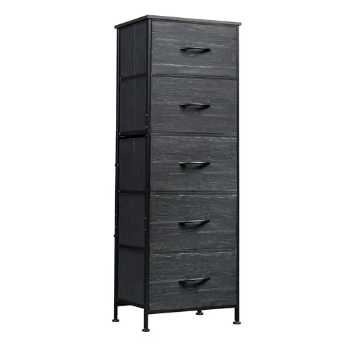 WLIVE 5 drawer dresser bedroom tall chest of drawers black wood grain