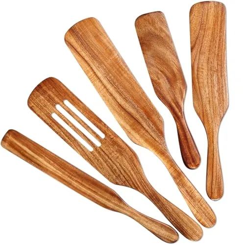 Tmkit 5Pcs Wooden Spurtle Set Natural Acacia Wood Kitchen Utensils