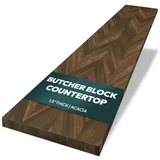 Dark walnut-stained acacia chevron butcher block desktop slab, 60 x 25 x 1.5 inches