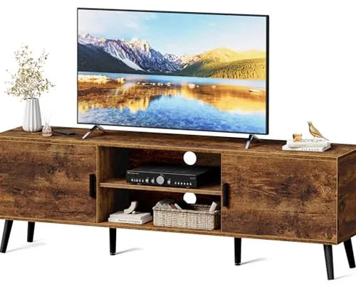 SUPERJARE rustic brown TV stand with adjustable shelf and two cabinets SUPERJARE rustic brown TV stand with adjustable shelf and two cabinets