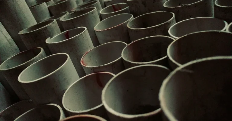 stack of white PVC pipe sections ready for primer and solvent cement bonding