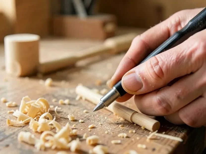 Hand reaming a wooden bead with a diamond-tipped tapered reamer to center the hole