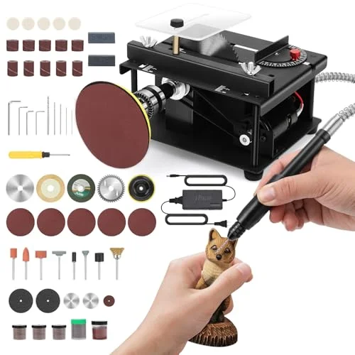 Mini Table Saw, 100W Portable Desktop Electric Saw Speed & Angle Adjustable 16MM Cutting Depth, Seven Speed Adjustable Power Supply,table sawelectrical, mini table saw for crafts